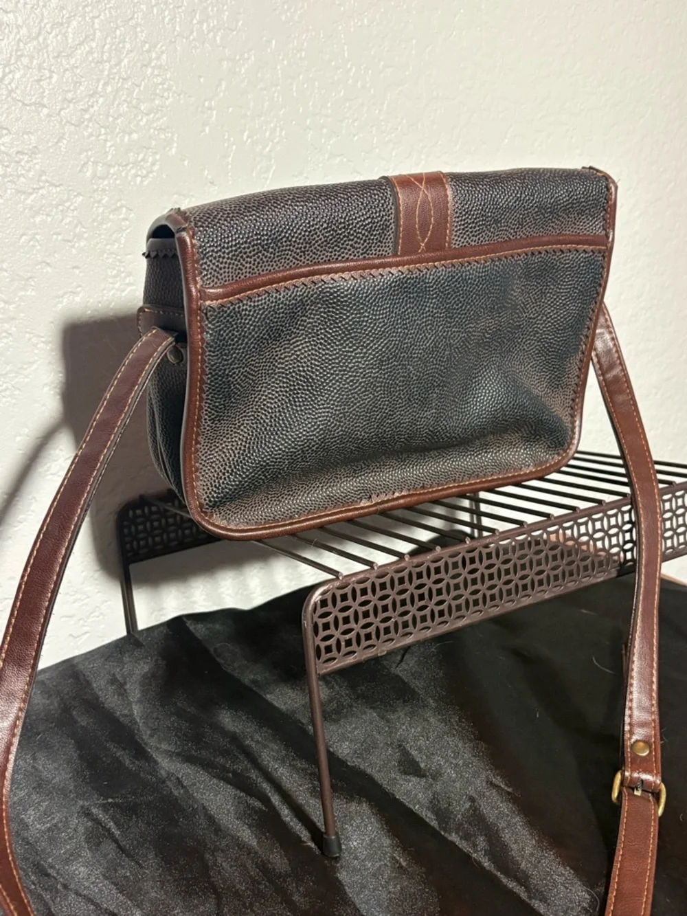 Vintage Liz Claiborne Brown Leather-Trimmed Black Crossbody Bag